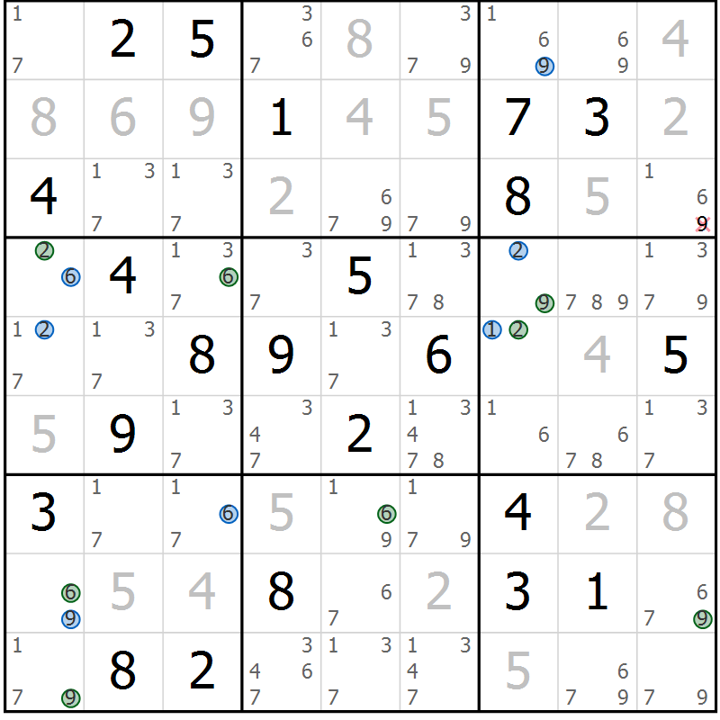 Position des candidats pour la solution de la Gr 16 page 19 du magazine de sudoku Suprême n° 031