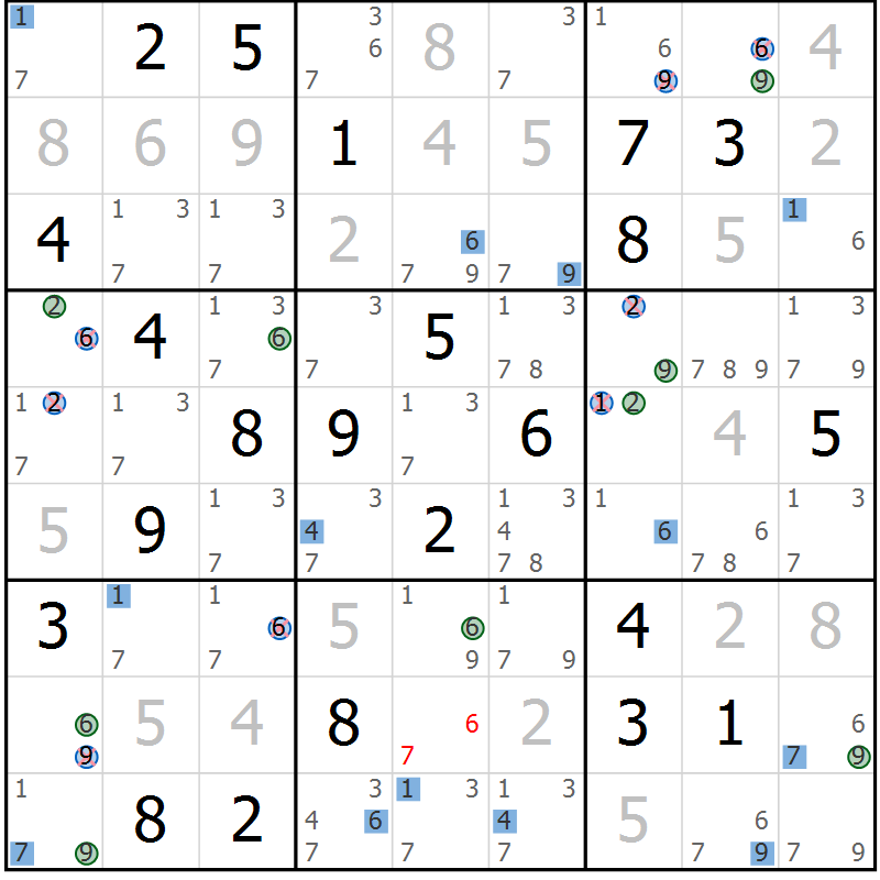 Position des candidats pour la solution de la Gr 16 page 19 du magazine de sudoku Suprême n° 031
