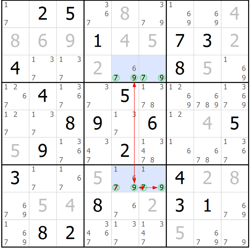 Position des candidats pour la solution de la Gr 16 page 19 du magazine de sudoku Suprême n° 031
