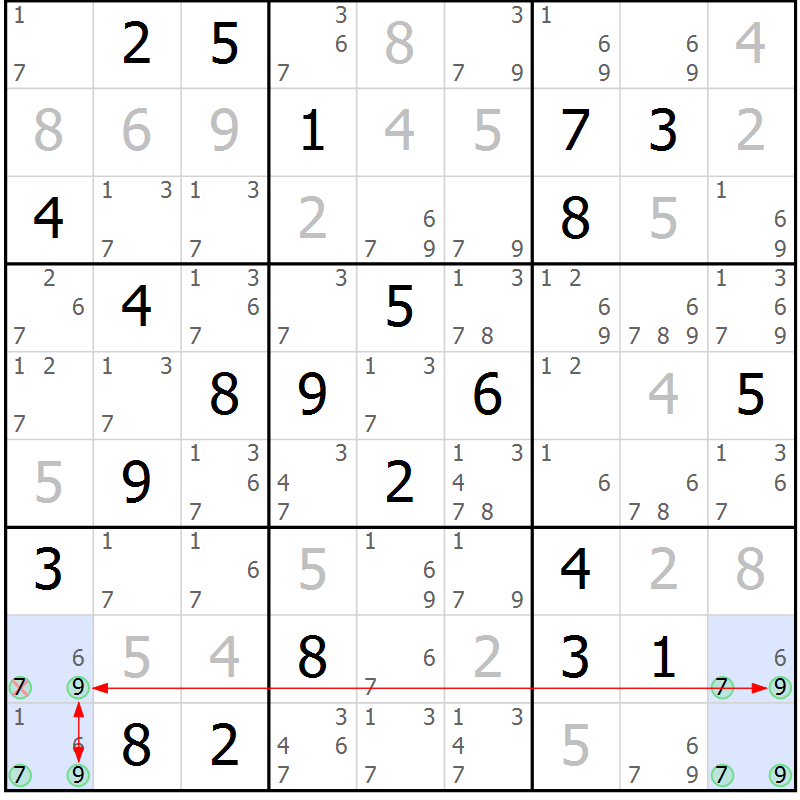 Position des candidats pour la solution de la Gr 16 page 19 du magazine de sudoku Suprême n° 031