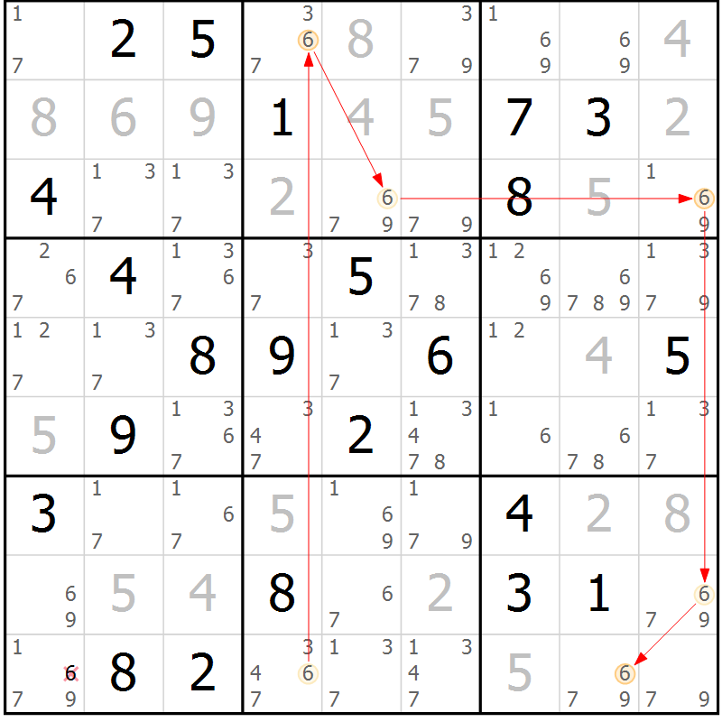 Position des candidats pour la solution de la Gr 16 page 19 du magazine de sudoku Suprême n° 031