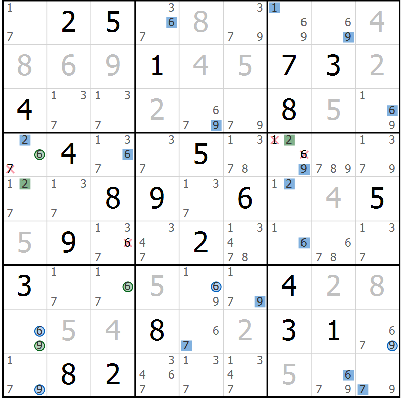 Position des candidats pour la solution de la Gr 16 page 19 du magazine de sudoku Suprême n° 031