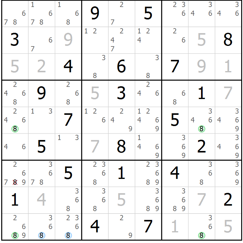 Position des candidats pour la solution de la Gr 17 page 20 du magazine de sudoku Suprême n° 031