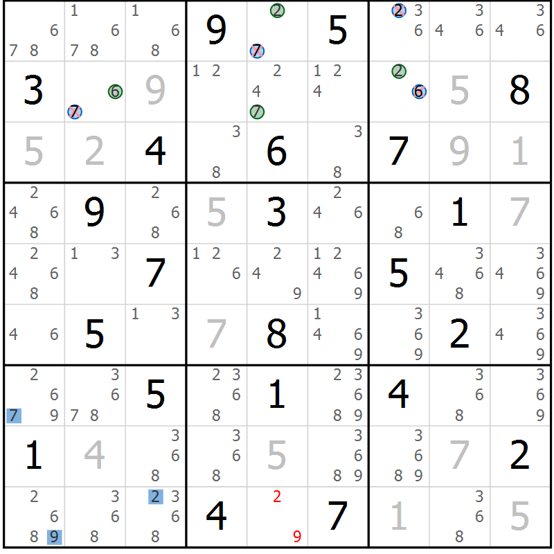 Position des candidats pour la solution de la Gr 17 page 20 du magazine de sudoku Suprême n° 031