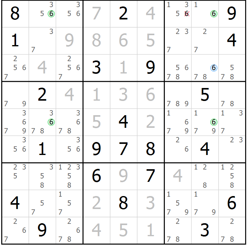 Position des candidats pour la solution de la Gr 18 page 21 du magazine de sudoku Suprême n° 031