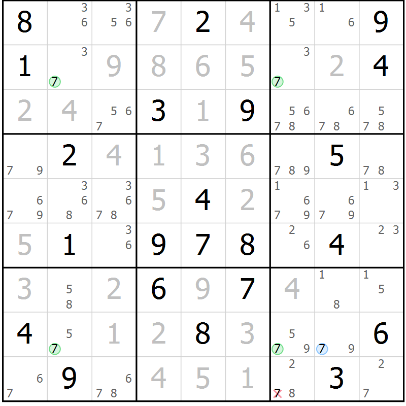 Position des candidats pour la solution de la Gr 18 page 21 du magazine de sudoku Suprême n° 031