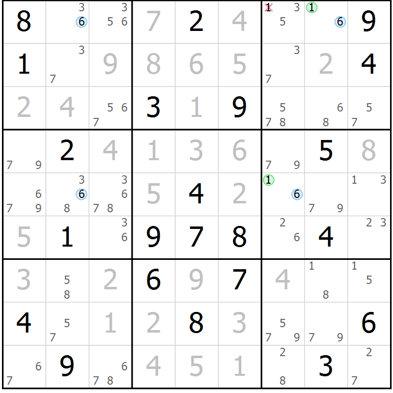 Position des candidats pour la solution de la Gr 18 page 21 du magazine de sudoku Suprême n° 031