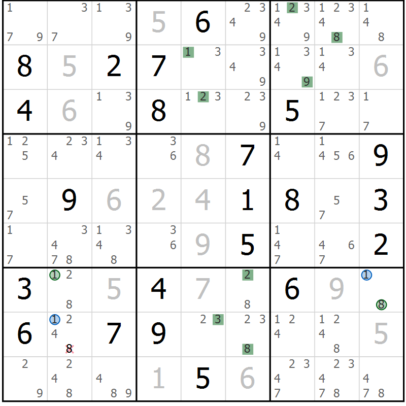 Position des candidats pour la solution de la Gr 19 page 22 du magazine de sudoku Suprême n° 031
