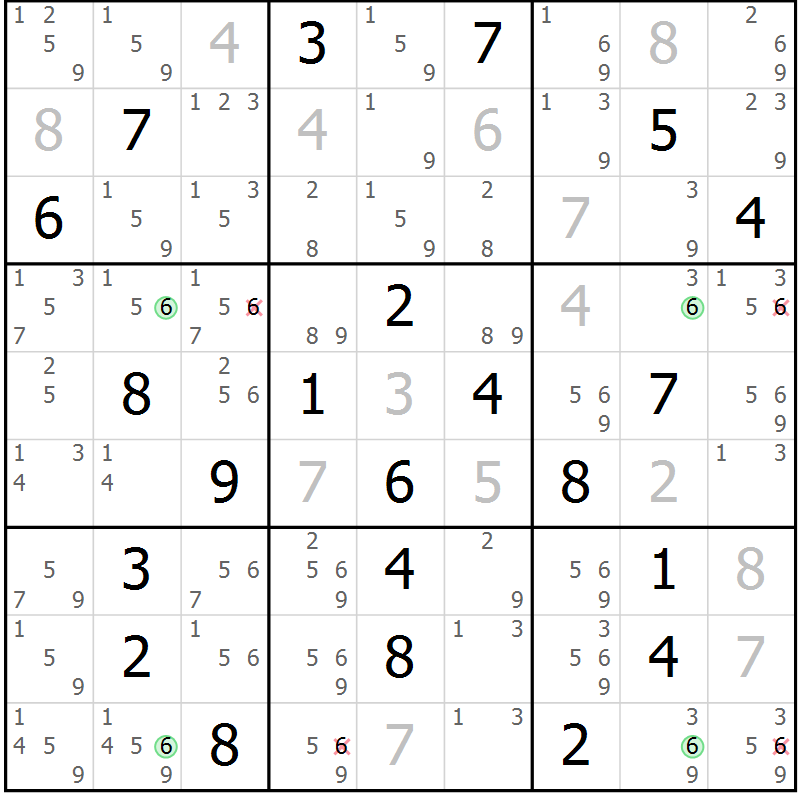 Position des candidats pour la solution de la Gr 21 page 24 du magazine de sudoku Suprême n° 031
