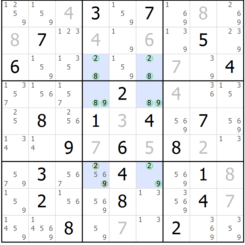 Position des candidats pour la solution de la Gr 21 page 24 du magazine de sudoku Suprême n° 031