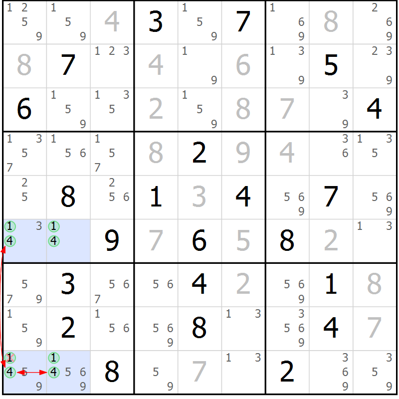 Position des candidats pour la solution de la Gr 21 page 24 du magazine de sudoku Suprême n° 031