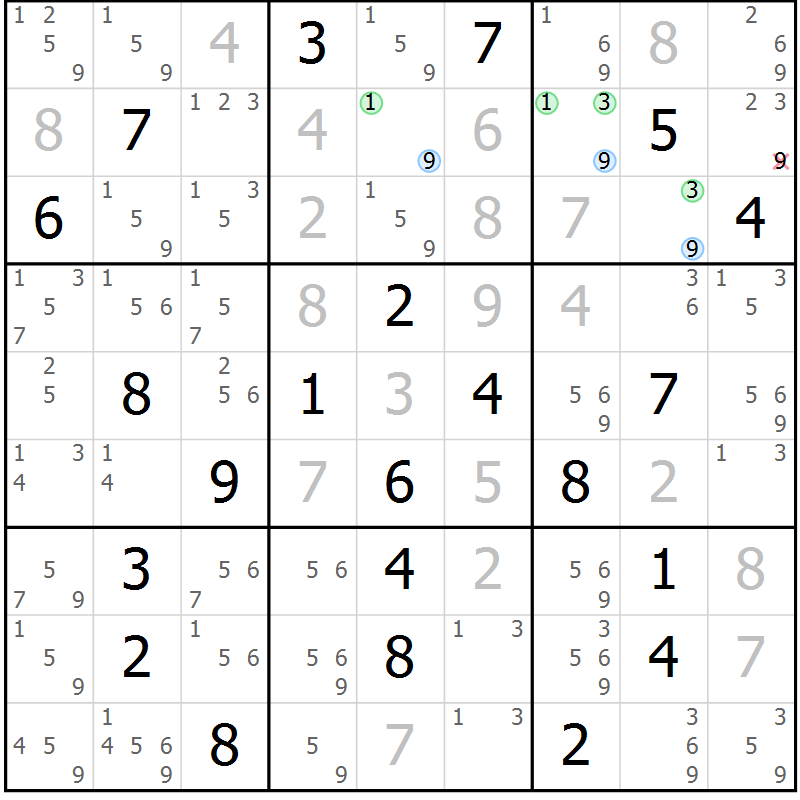 Position des candidats pour la solution de la Gr 21 page 24 du magazine de sudoku Suprême n° 031