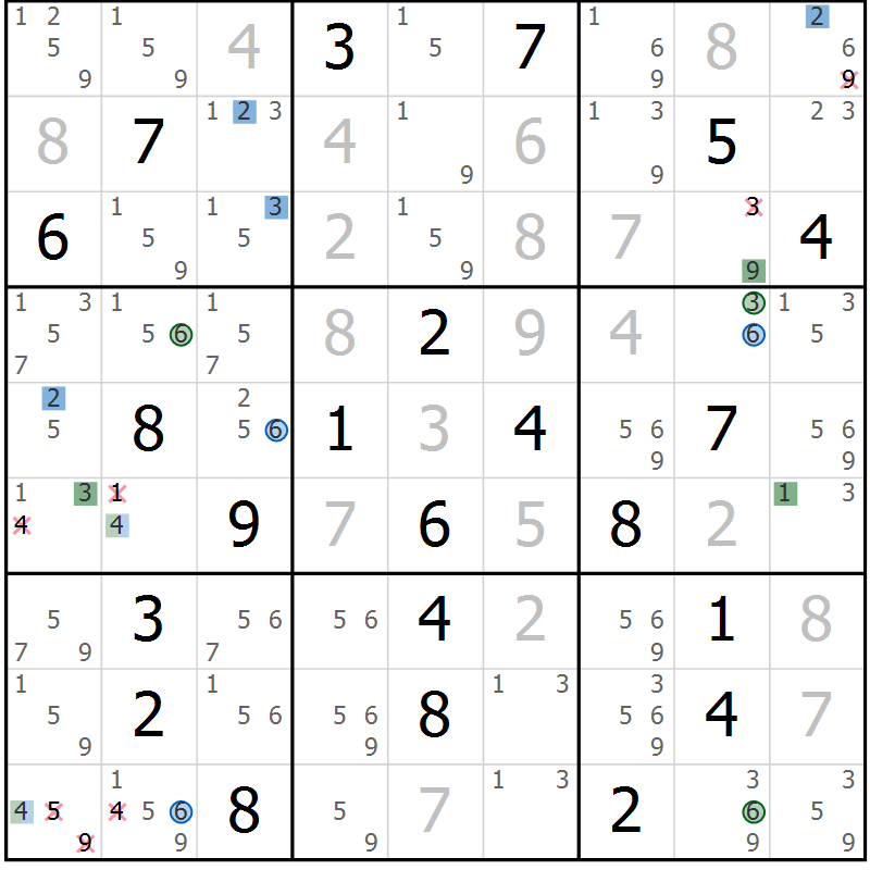 Position des candidats pour la solution de la Gr 21 page 24 du magazine de sudoku Suprême n° 031