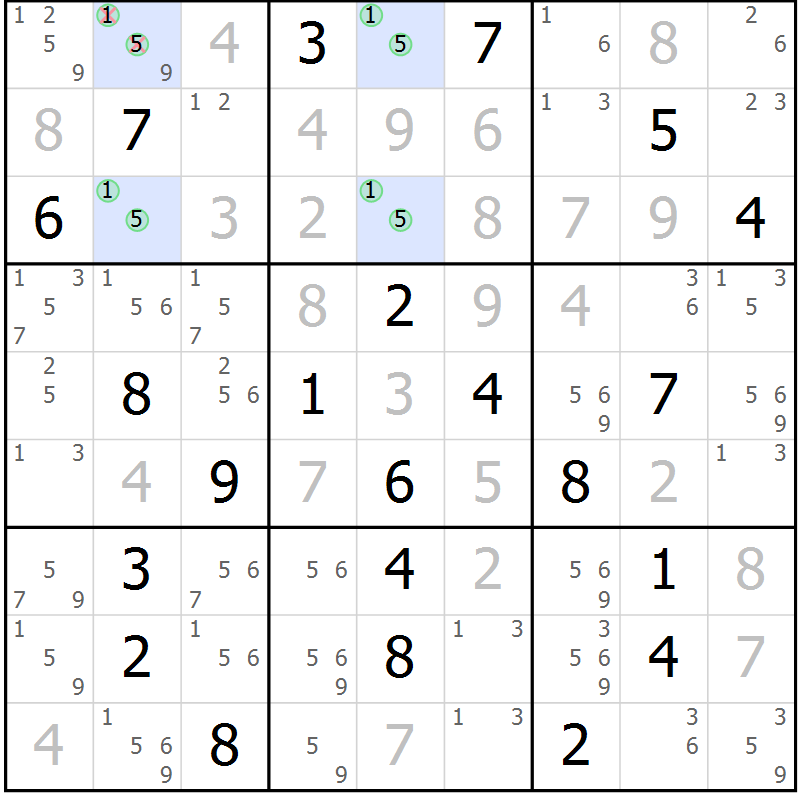 Position des candidats pour la solution de la Gr 21 page 24 du magazine de sudoku Suprême n° 031
