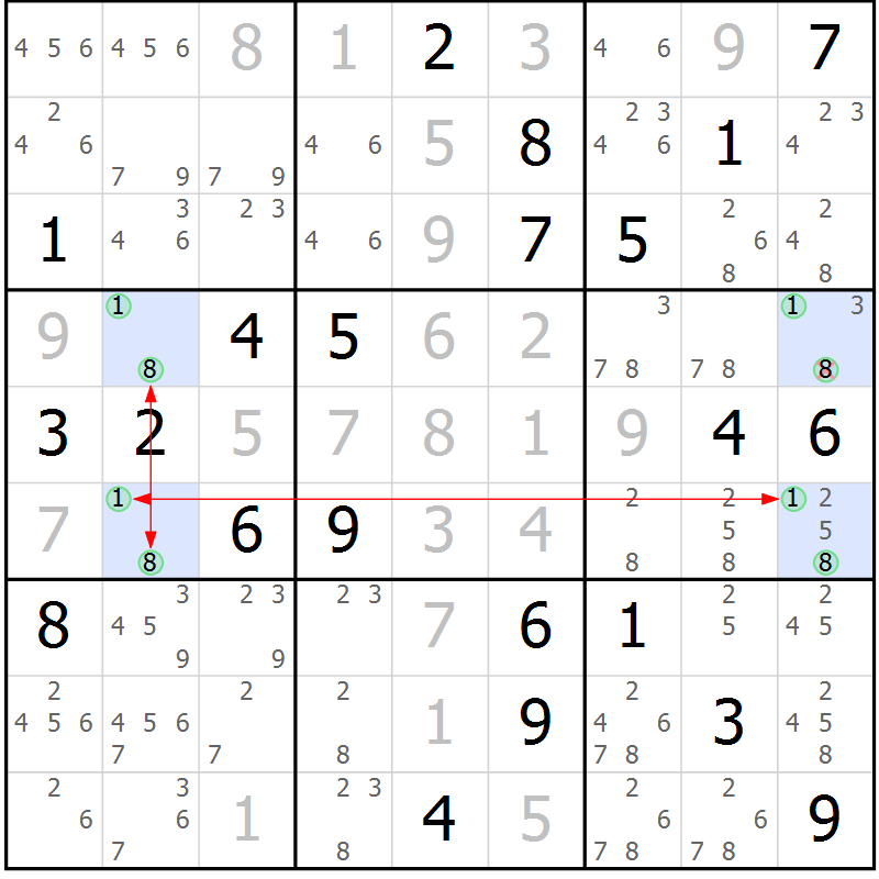 Position des candidats pour la solution de la Gr 22 page 25 du magazine de sudoku Suprême n° 031