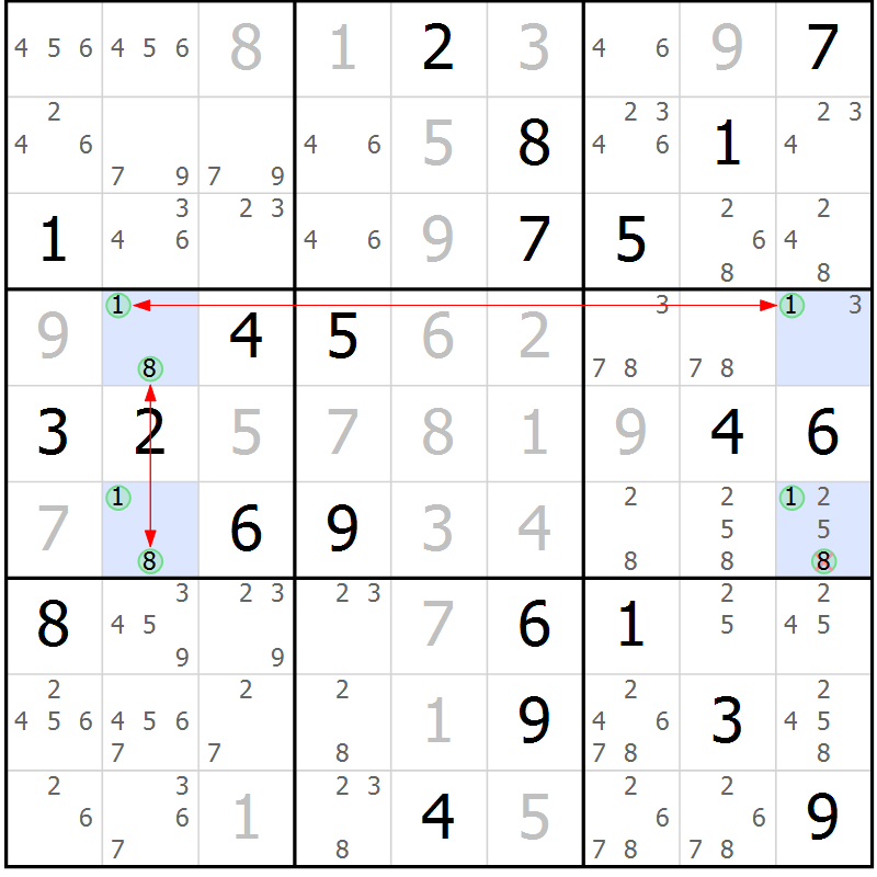 Position des candidats pour la solution de la Gr 22 page 25 du magazine de sudoku Suprême n° 031