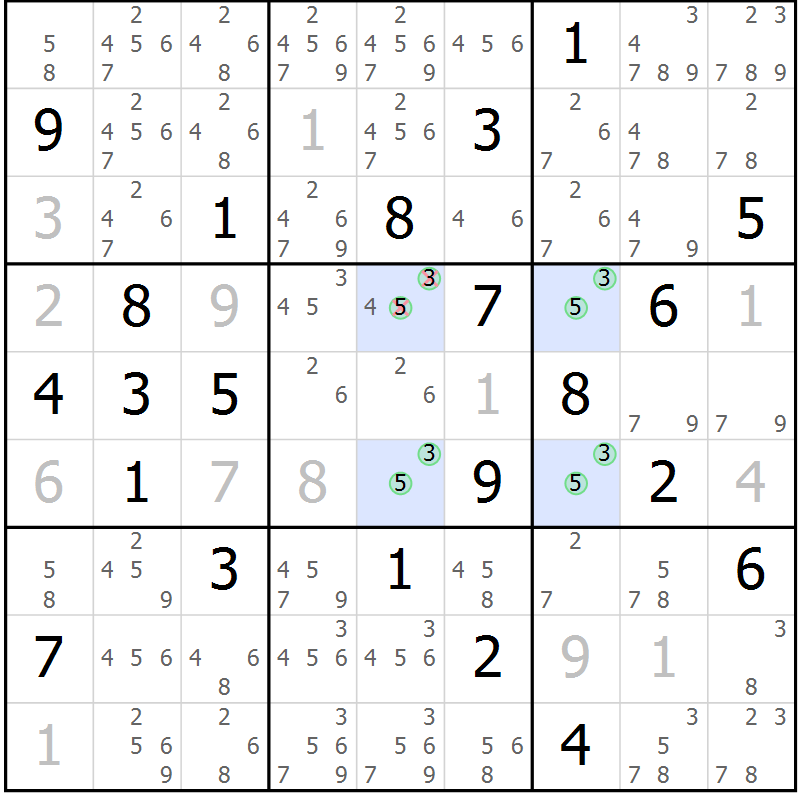 Position des candidats pour la solution de la Gr 23 page 26 du magazine de sudoku Suprême n° 031