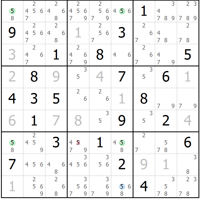 Position des candidats pour la solution de la Gr 23 page 26 du magazine de sudoku Suprême n° 031
