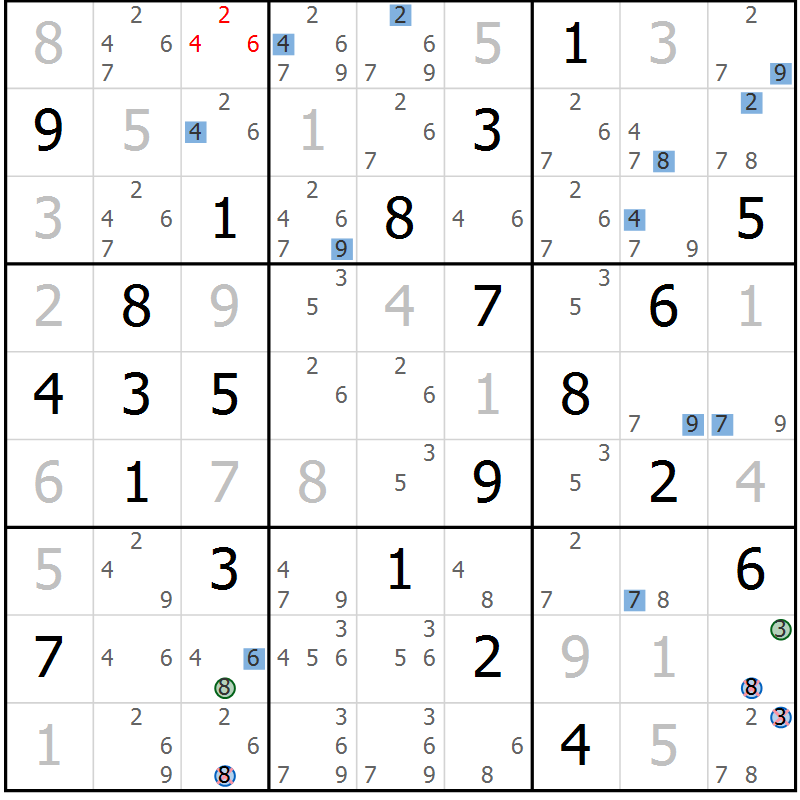 Position des candidats pour la solution de la Gr 23 page 26 du magazine de sudoku Suprême n° 031