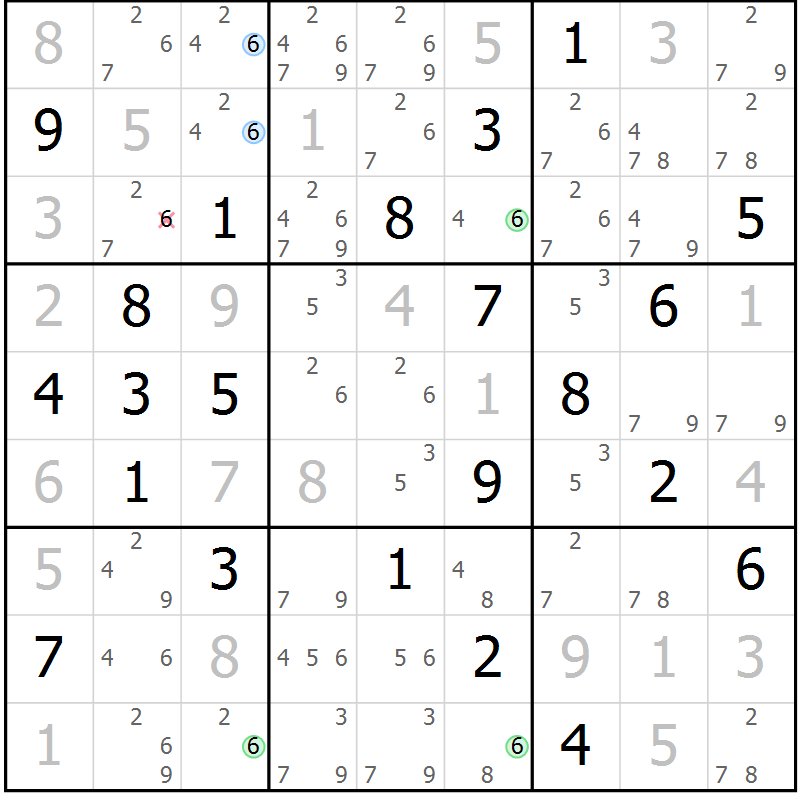 Position des candidats pour la solution de la Gr 23 page 26 du magazine de sudoku Suprême n° 031