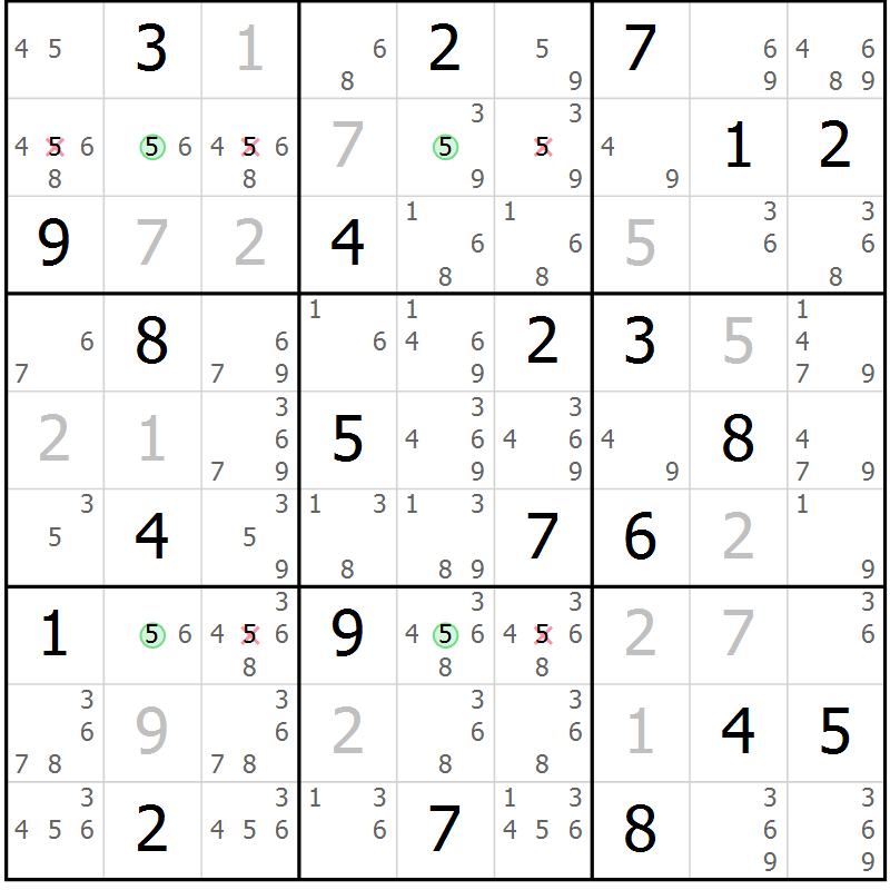 Position des candidats pour la solution de la Gr 24 page 27 du magazine de sudoku Suprême n° 031