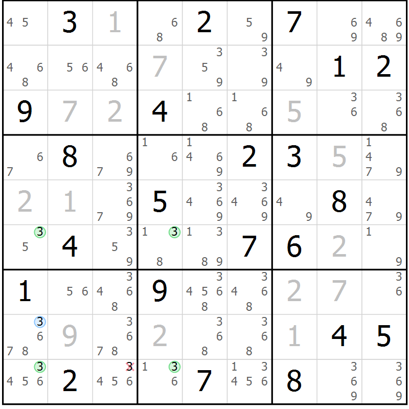 Position des candidats pour la solution de la Gr 24 page 27 du magazine de sudoku Suprême n° 031