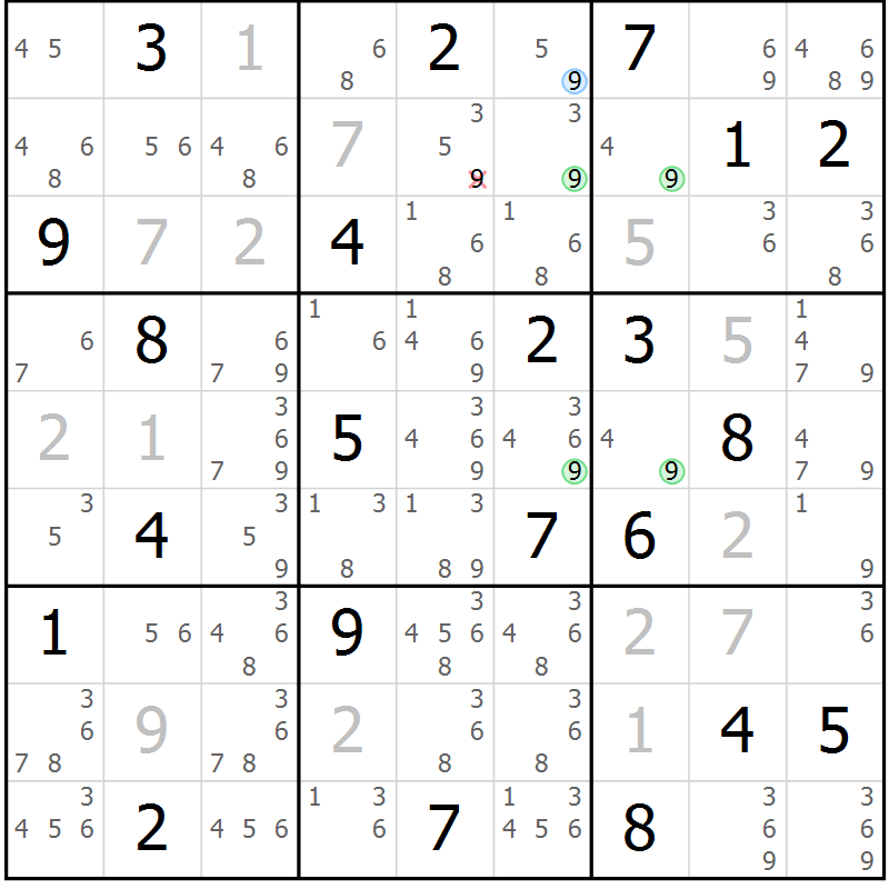 Position des candidats pour la solution de la Gr 24 page 27 du magazine de sudoku Suprême n° 031