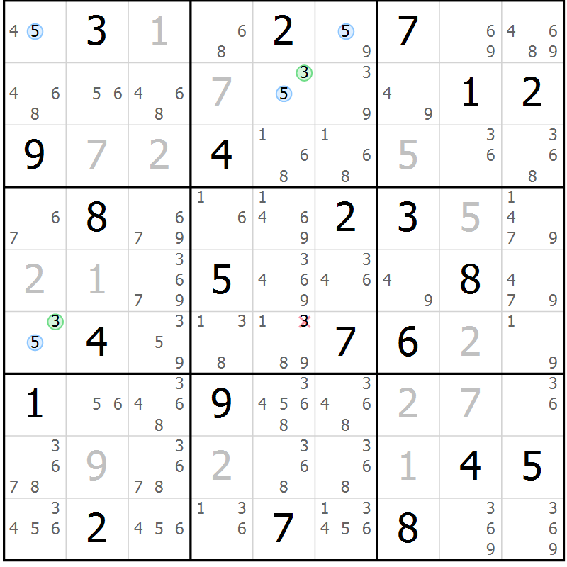 Position des candidats pour la solution de la Gr 24 page 27 du magazine de sudoku Suprême n° 031
