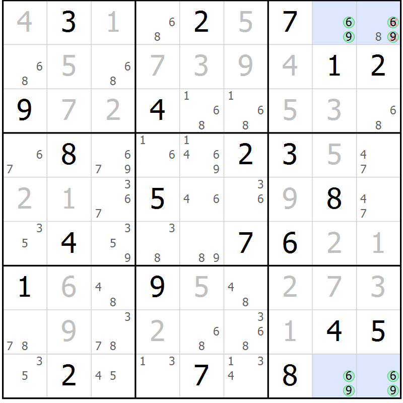 Position des candidats pour la solution de la Gr 24 page 27 du magazine de sudoku Suprême n° 031