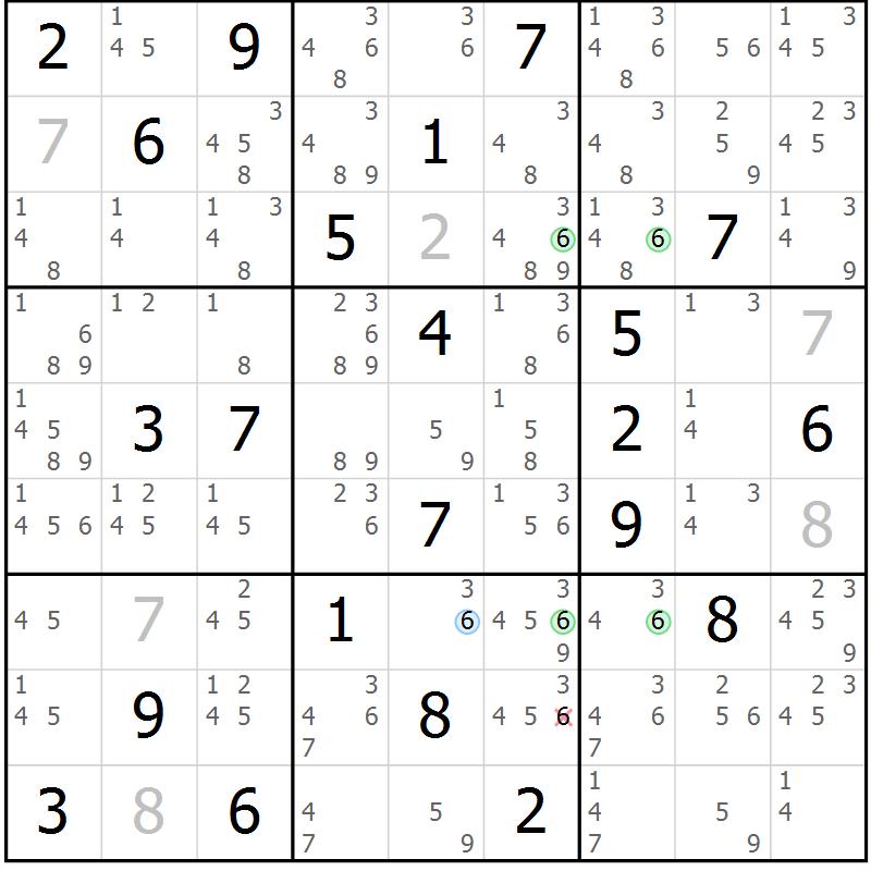 Position des candidats pour la solution de la Gr 26 page 29 du magazine de sudoku Suprême n° 031