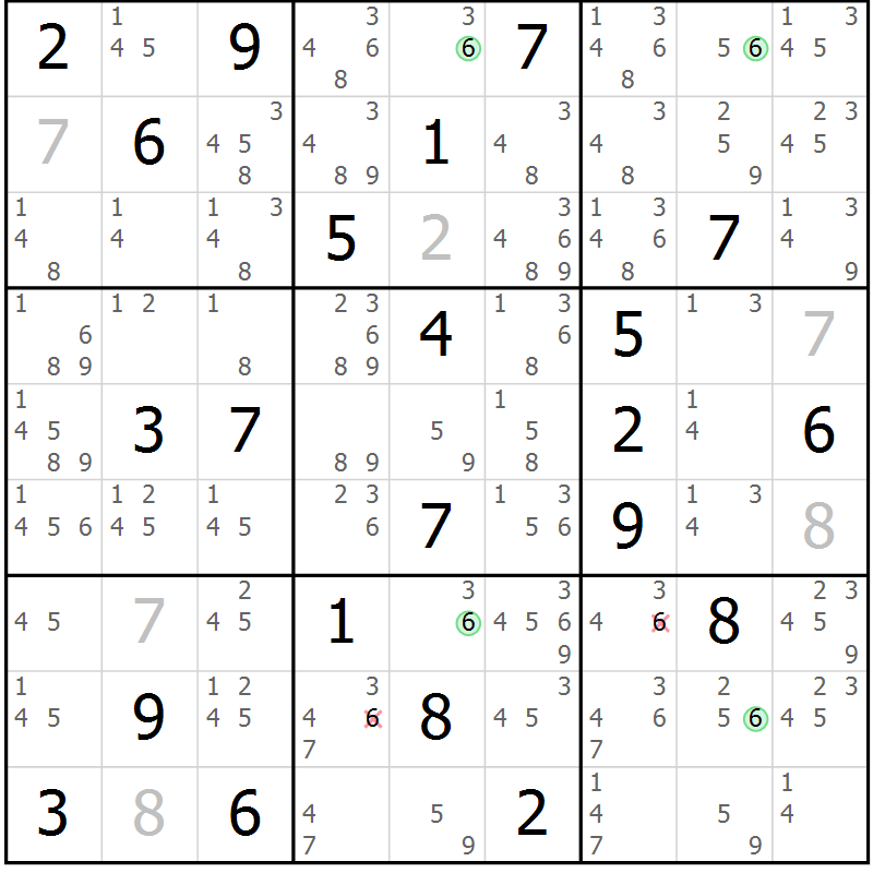 Position des candidats pour la solution de la Gr 26 page 29 du magazine de sudoku Suprême n° 031