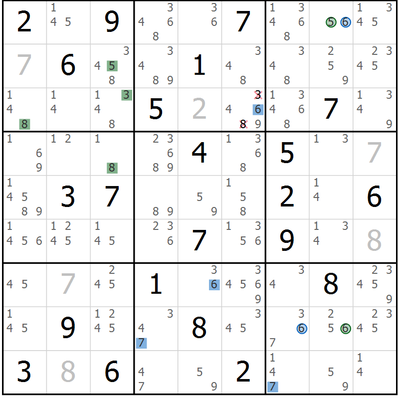 Position des candidats pour la solution de la Gr 26 page 29 du magazine de sudoku Suprême n° 031