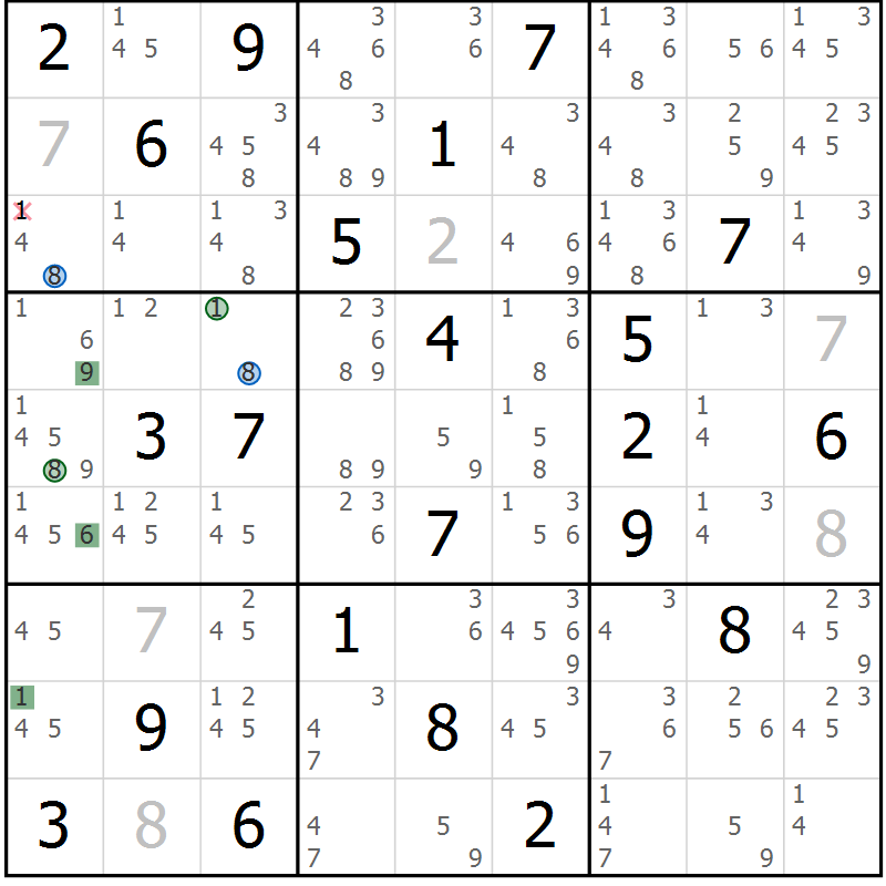 Position des candidats pour la solution de la Gr 26 page 29 du magazine de sudoku Suprême n° 031