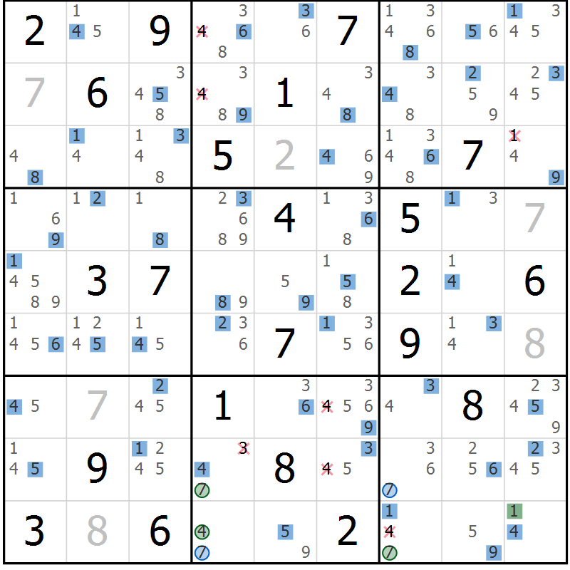 Position des candidats pour la solution de la Gr 26 page 29 du magazine de sudoku Suprême n° 031