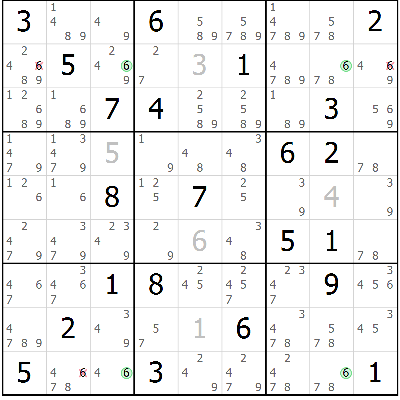 Position des candidats pour la solution de la Gr 27 page 30 du magazine de sudoku Suprême n° 031