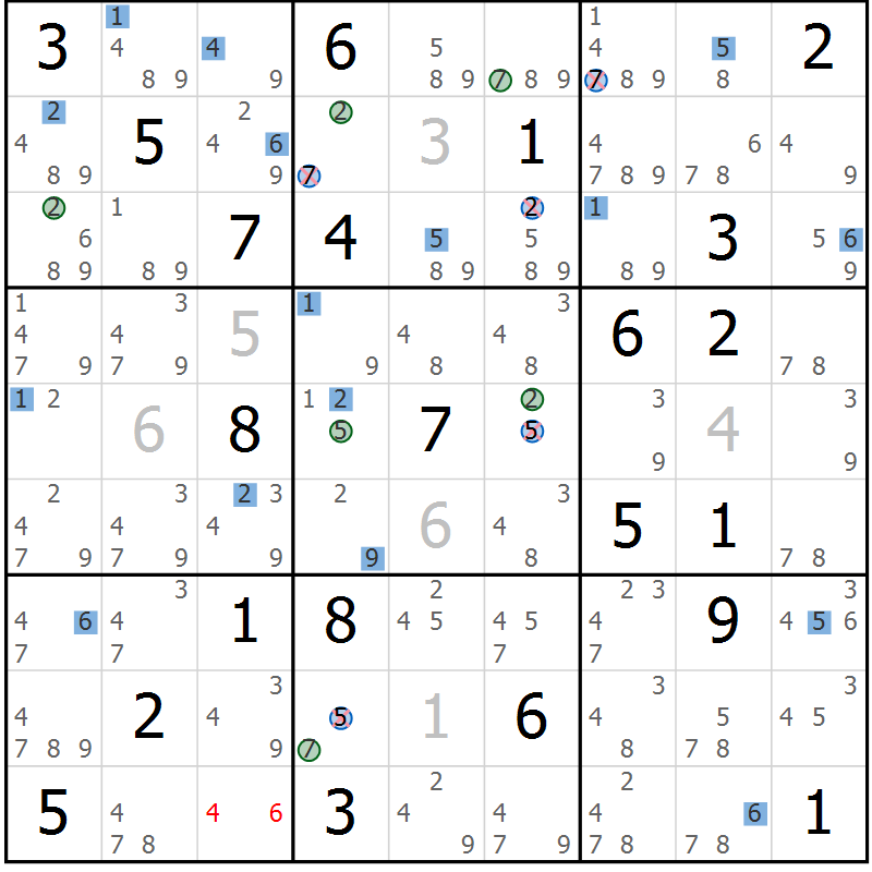 Position des candidats pour la solution de la Gr 27 page 30 du magazine de sudoku Suprême n° 031