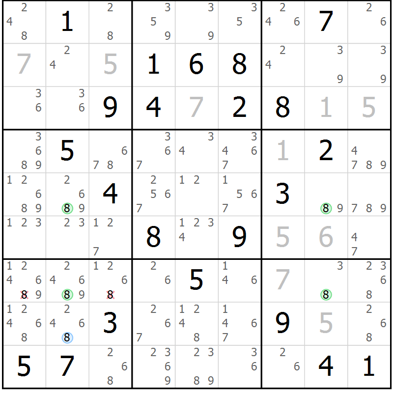 Position des candidats pour la solution de la Gr 29 page 32 du magazine de sudoku Suprême n° 031