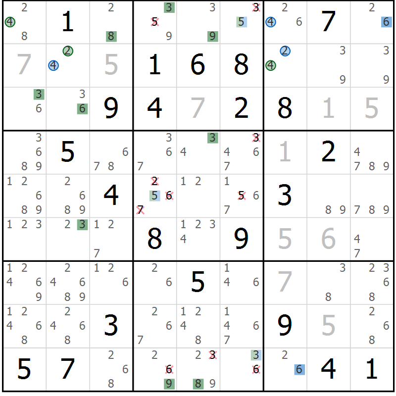 Position des candidats pour la solution de la Gr 29 page 32 du magazine de sudoku Suprême n° 031
