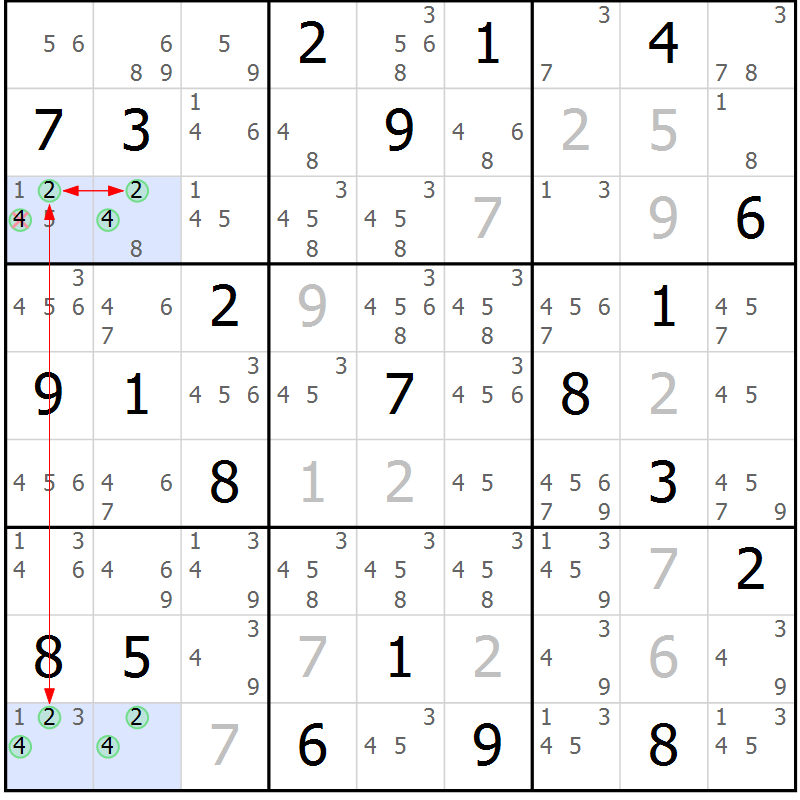 Position des candidats pour la solution de la Gr 3 page 6 du magazine de sudoku Suprême n° 031