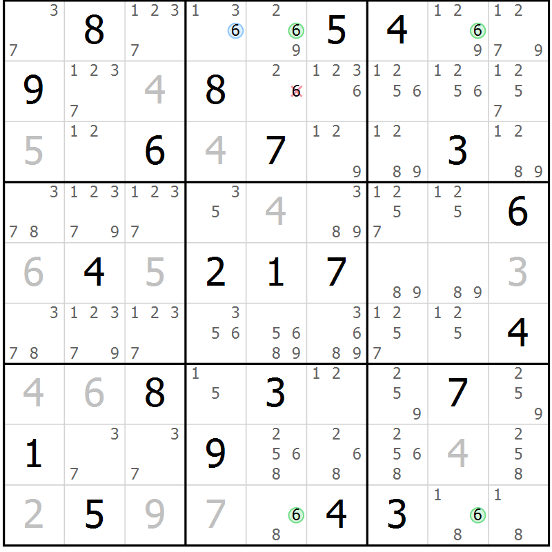 Position des candidats pour la solution de la Gr 30 page 33 du magazine de sudoku Suprême n° 031