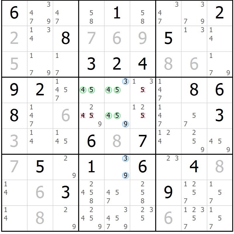 Position des candidats pour la solution de la Gr 31 page 34 du magazine de sudoku Suprême n° 031