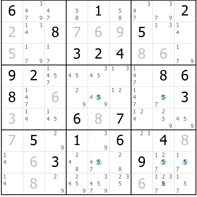 Position des candidats pour la solution de la Gr 31 page 34 du magazine de sudoku Suprême n° 031