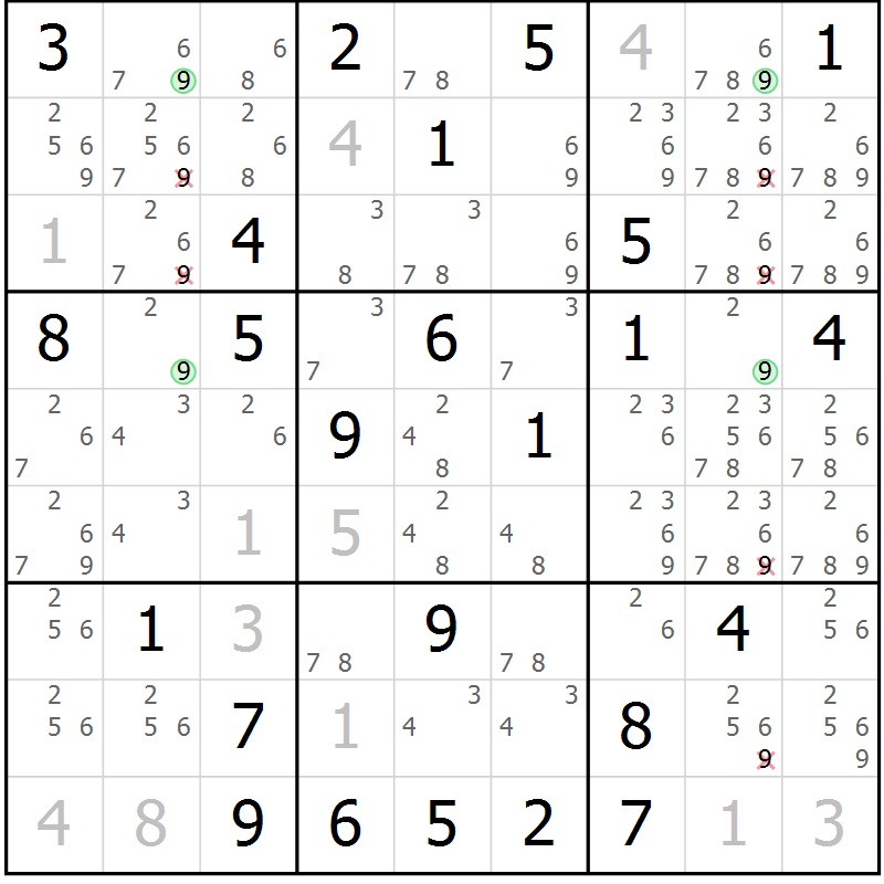 Position des candidats pour la solution de la Gr 32 page 35 du magazine de sudoku Suprême n° 031