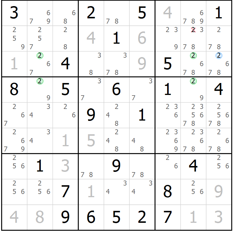 Position des candidats pour la solution de la Gr 32 page 35 du magazine de sudoku Suprême n° 031