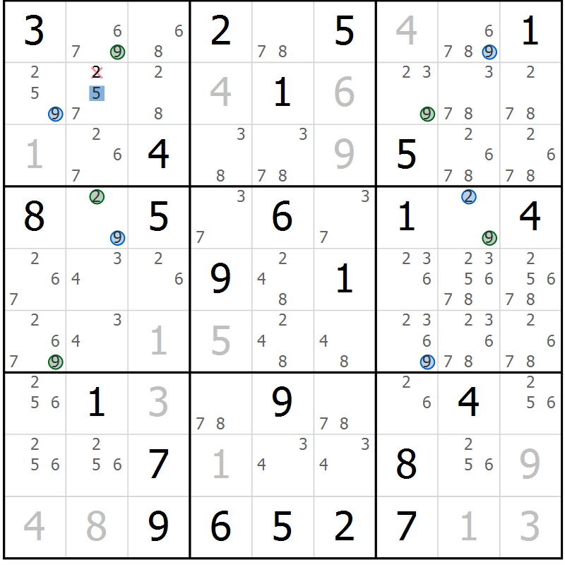 Position des candidats pour la solution de la Gr 32 page 35 du magazine de sudoku Suprême n° 031