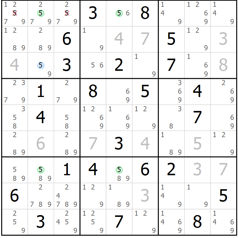 Position des candidats pour la solution de la Gr 33 page 36 du magazine de sudoku Suprême n° 031