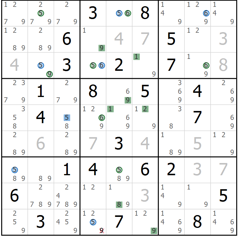 Position des candidats pour la solution de la Gr 33 page 36 du magazine de sudoku Suprême n° 031