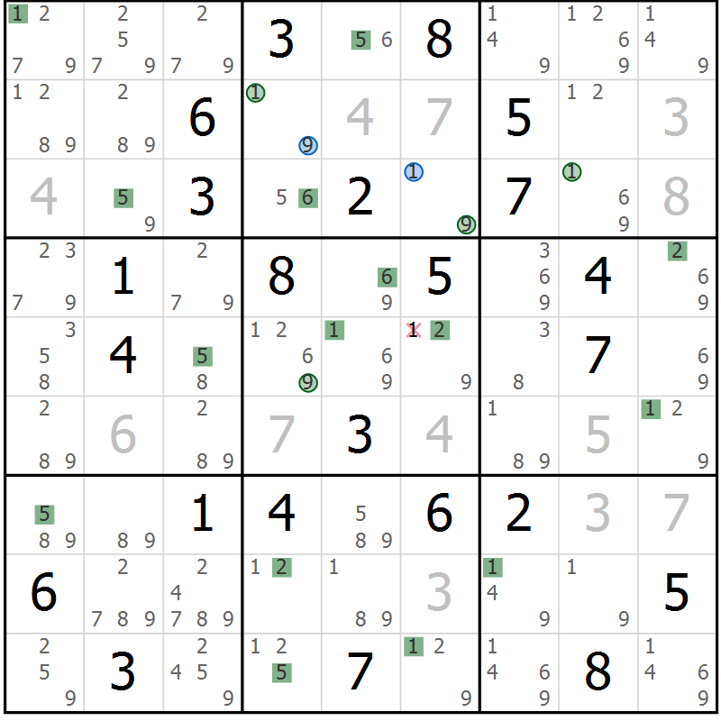 Position des candidats pour la solution de la Gr 33 page 36 du magazine de sudoku Suprême n° 031