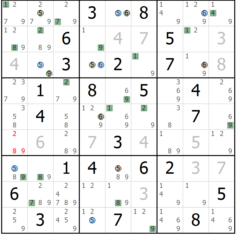 Position des candidats pour la solution de la Gr 33 page 36 du magazine de sudoku Suprême n° 031