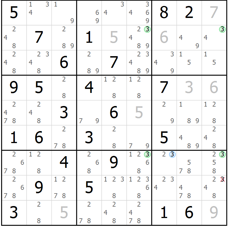 Position des candidats pour la solution de la Gr 34 page 37 du magazine de sudoku Suprême n° 031